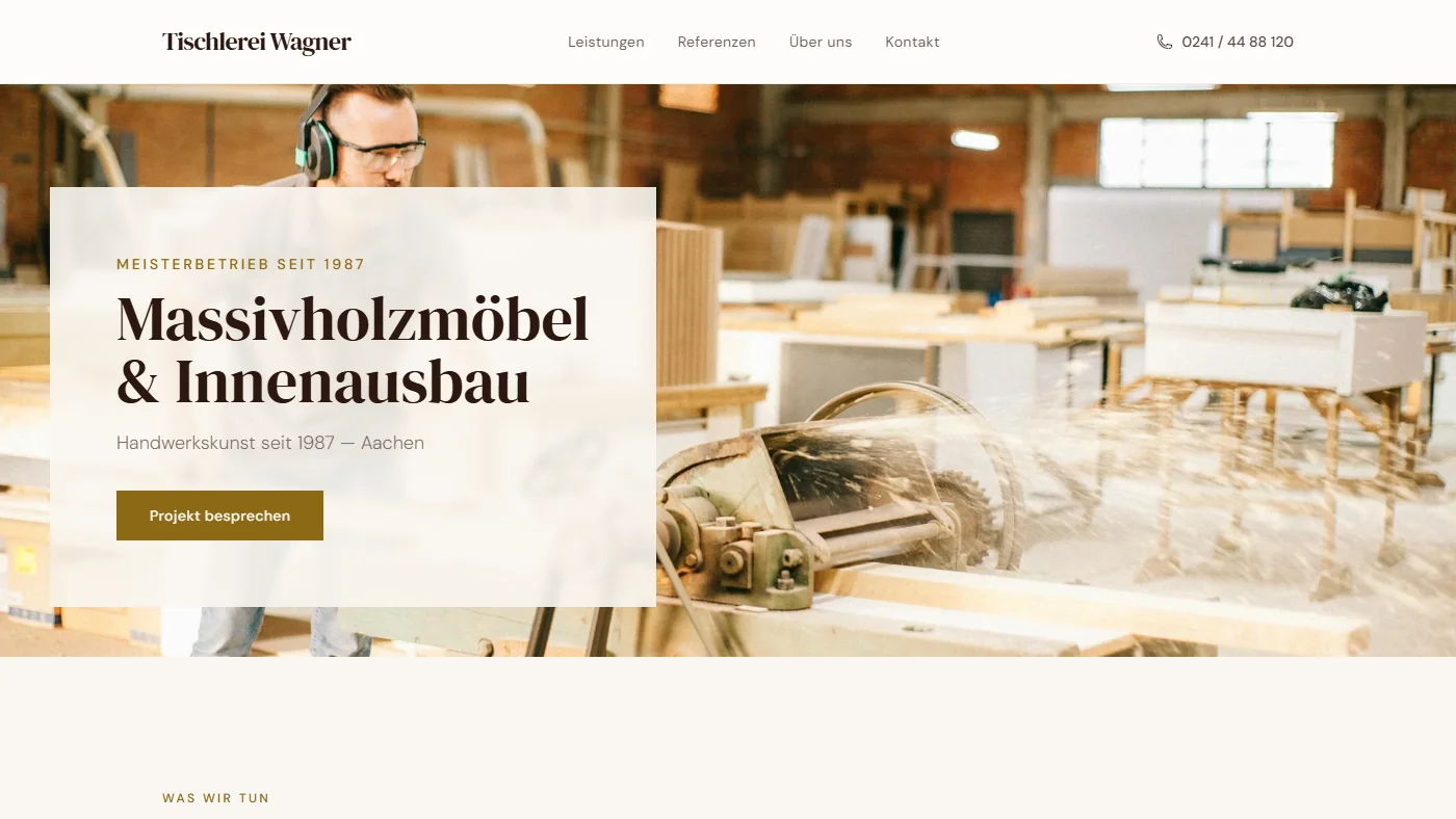 Beispiel-Website Tischlerei — Massivholzmöbel & Innenausbau